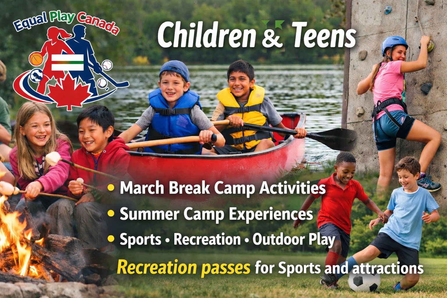 Diverse children playing sports together